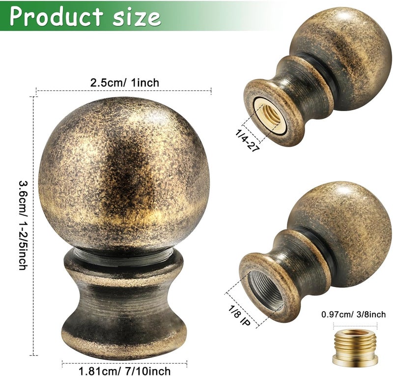EMNOOTI Ball Lamp Finial Cap Knob for Lamp Shade Top,Solid Lamp Finial Caps,Heavy Metal Top Screw Finial for Black Lamp Shade Holder Antique Brass Lamp Harp (Bronze / 2-Pack) - Image 4